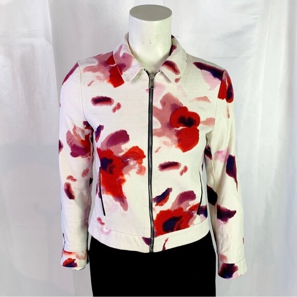 ZARA JACKET FLORAL GRAPHIC COAT BLOOMING OFF WHITE  RED PURPLE JACKET SMALL - Picture 4 of 13